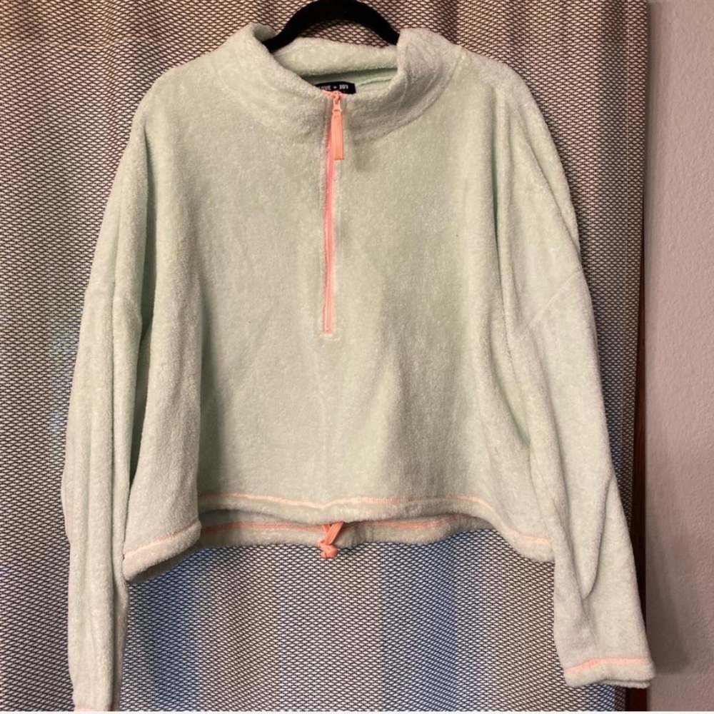 Mint green fuzzy drawstring crop top